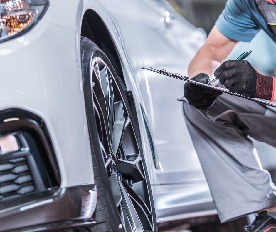 Wheel and rim refinishing during a high-end car detailing service in Kennewick by Mathews Auto Body